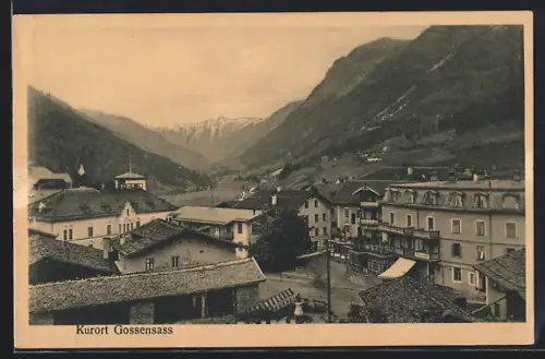 AK Gossensass, Teilansicht mit Strasse und Bergpanorama aus der Vogelschau