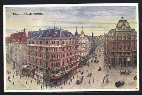 AK Wien, Kärntnerstrasse mit Stock im Eisenplatz, Strassenbahn