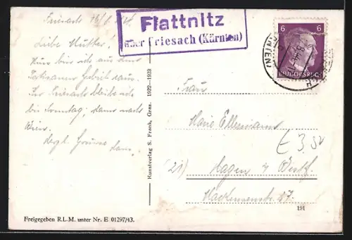 Künstler-AK Friesach in Kärnten, Gesamtansicht mit Umgebung, Bergen und Alpenpanorama aus der Vogelschau