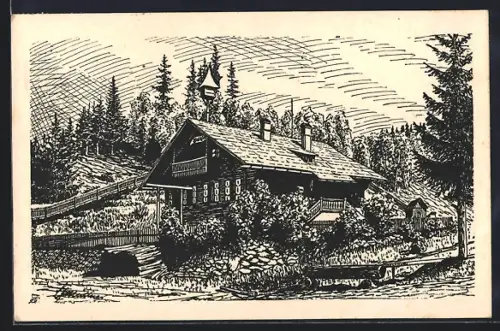 Künstler-AK Krieglach, Waldschule am Alpl