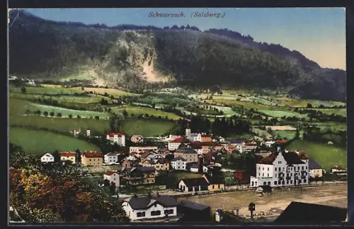 AK Schwarzach /Salzburg, Aussgangsstation der Trauernbahn in Schwarzach mit Bahnhof