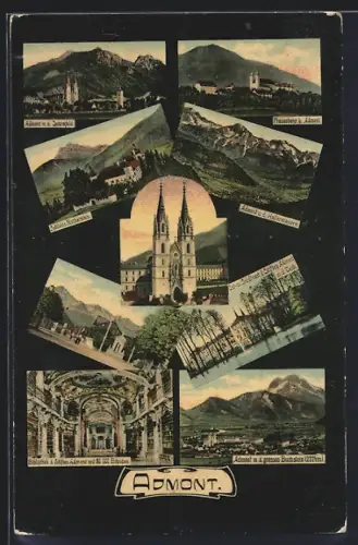 AK Admont, Ost- u. Südtrakt des Stiftes, Schloss Röthelstein, Ortsansichten