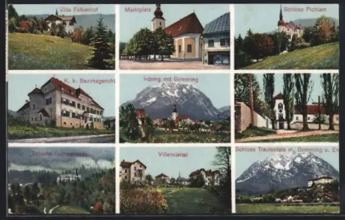 AK Irdning, Gasthaus Villa Falkenhof, Villenviertel, K. K. Bezirksgericht