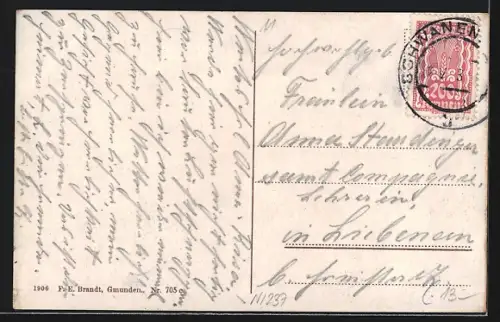 AK Gössl am Grundlsee, Landungsplatz mit Dampfer u. Blick auf Turmgebäude