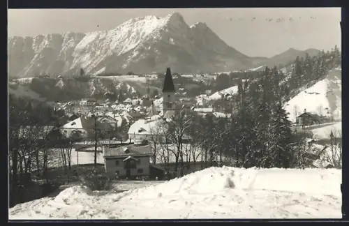 AK Bad Aussee, Teilansicht mit Kirche im Schnee