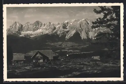 AK Rohrmoos Schladming, Alm-Gasthaus Winterer mit Umgebung u. Bergpanorama