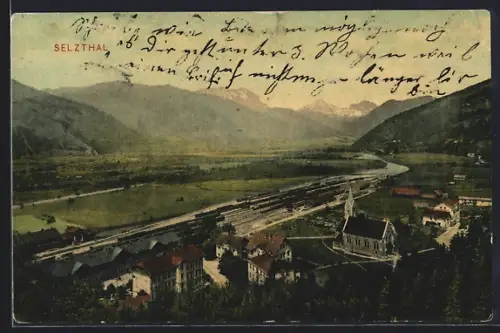 AK Selzthal, Teilansicht mit Bahnhof und Bergpanorama aus der Vogelschau