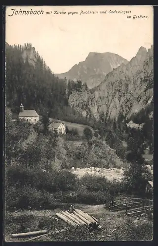 AK Johnsbach, Blick zum Ort mit Kirche und Buchstein