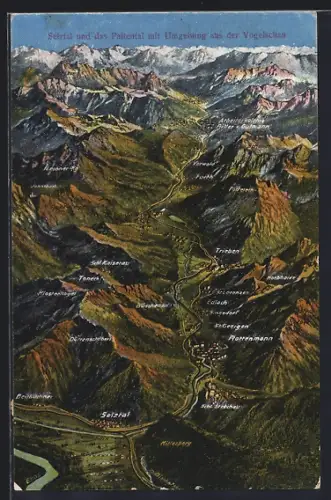 AK Selztal, Blick ins Paltental mit angrenzenden Ortschaften und Gebirgspanorama