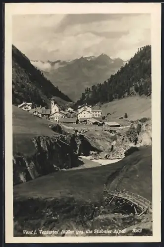 AK Vent i. Ventertal, Ortsansicht gegen die Stubaier Alpen