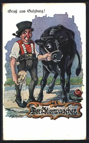 Künstler-AK Salzburg, Der Stierwascher, Sage