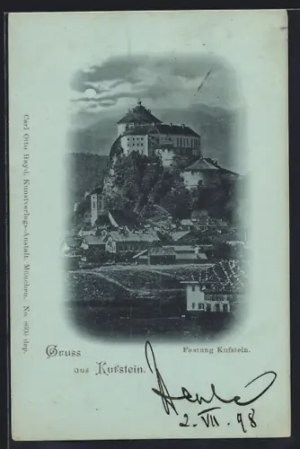 Mondschein-AK Kufstein, Festung Kufstein