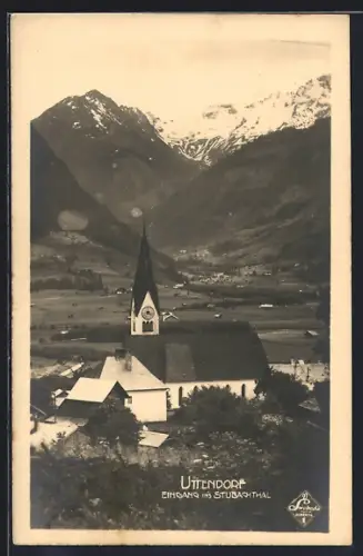 AK Uttendorf, Blick zur Kirche, Eingang ins Stubachthal