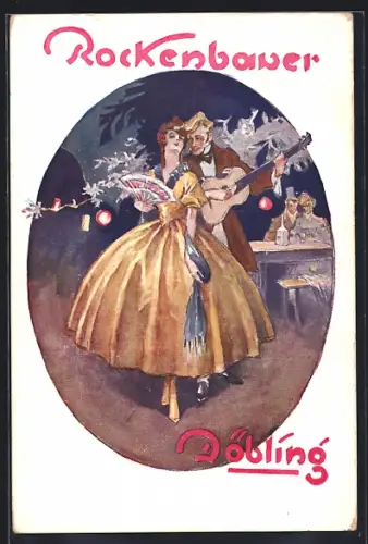 AK Döbling, Gasthaus Döbling in der Nusswaldgasse, Gitarrenspieler und Tänzerin