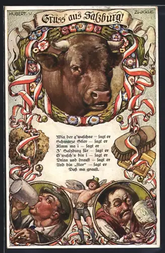 Künstler-AK Hubert von Zwickle: Salzburg, Salzburger Stierwäscher