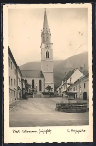 AK Rottenmann, Stadtplatz mit Kirche