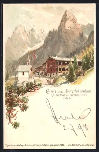 Lithographie Hinterbärenbad / Kaiserthal, Ortspartie
