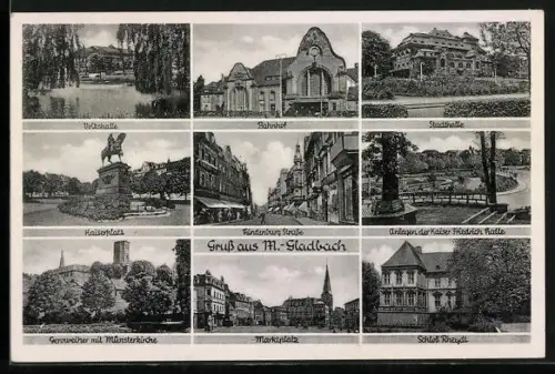 AK M.-Gladbach, Stadthalle, Schloss Rheydt, Bahnhof