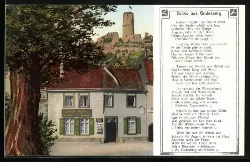 AK Godesberg, Gasthaus Godesberg mit Burgruine