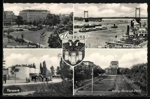 AK Duisburg, Tierpark, König-Heinrich-Platz, Neue Rheinbrücke