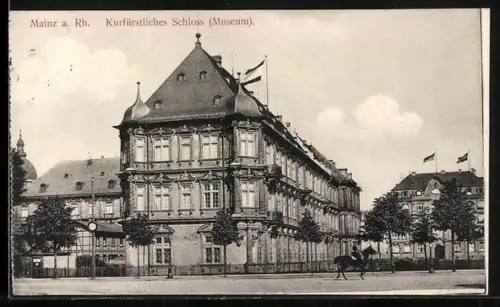 AK Mainz, Blick auf das Kurfürstliche Schloss, mit Reiter