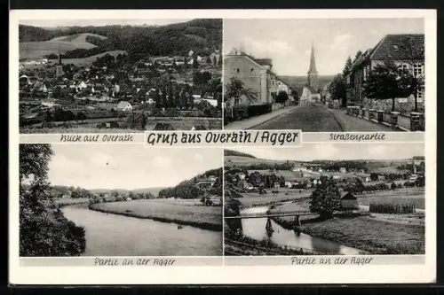 AK Overath / Agger, Partie an der Agger, Strassenpartie, Ortsansicht