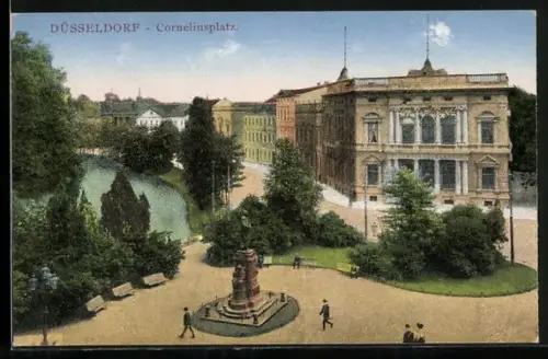 AK Düsseldorf, Corneliusplatz mit Denkmal