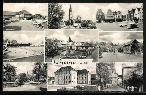AK Rheine i. Westf., Gradierwerk, Bahnhof, Rathaus