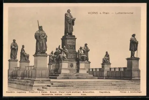 AK Worms a. Rhein, Lutherdenkmal, Reuchlin, Augsburg, Friedrich der Weise