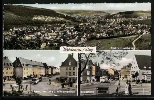 AK Weidenau /Sieg, Blick vom Giersberg, Stadtmiie, Haardtbrücke u. Wilhelmstrasse