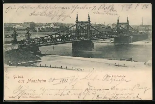 AK Mannheim, Blick auf die Neckarbrücke