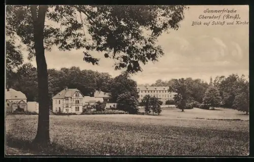 AK Ebersdorf /Reuss, Blick auf das Schloss und die Kirche