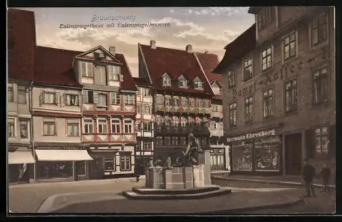 AK Braunschweig, Eulenspiegelhaus mit Eulenspiegelbrunnen