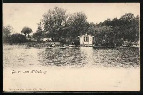AK Kiel, Gasthof Eiderkrug vom Fluss aus