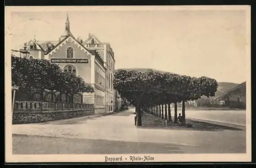 AK Boppard, Rhein-Allee mit Haushaltungs-Pensionat St. Carolus
