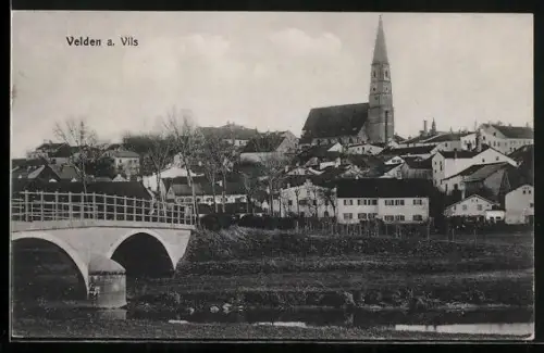 AK Velden a. Vils, Brücke, Ortsansicht mit Kirche