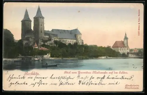 AK Rochlitz, Blick vom Sassnitzer Muldampfer auf das Schloss