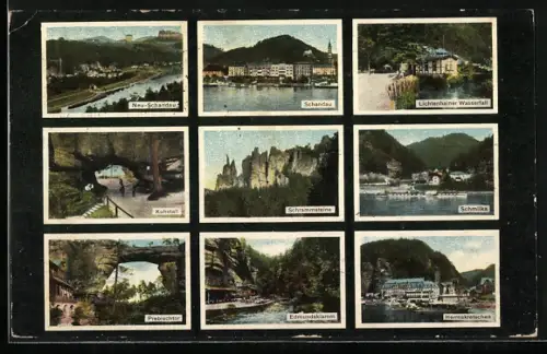 AK Bad Schandau, Schrammsteine, Lichtenhainer Wasserfall, Edmundsklamm