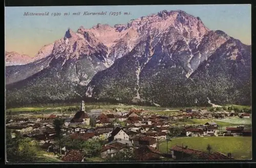 AK Mittenwald, Ortsansicht mit Karwendelgebirge