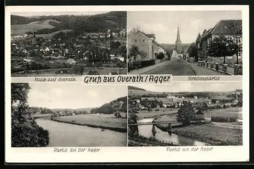 AK Overath /Agger, Blick auf Overath, Strassenpartie, Partie an der Agger