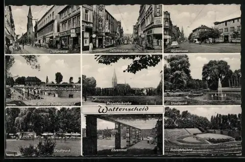 AK Wattenscheid, Oststrasse, Propsteikirche, Stadtpark, Ehrenmal, Stadtpark