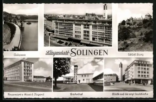 AK Solingen, Talsperre, Schloss Burg, Bahnhof, Finanzamt & Haus d. Jugend