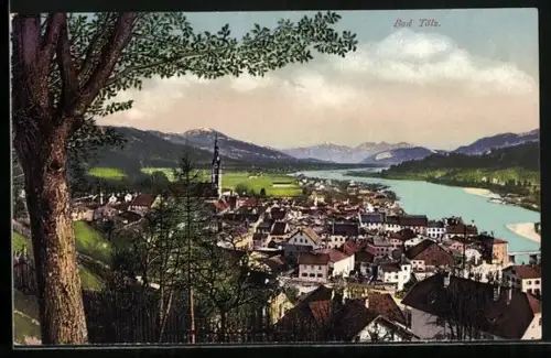 AK Bad Tölz, Ortsansicht mit Flusspanorama