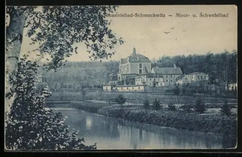 AK Johannisbad-Schmeckwitz bei Kamenz, Ortsansicht vom Fluss aus
