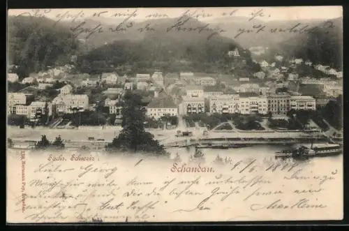 AK Schandau /Sächs. Schweiz, Ortsansicht mit Uferpromenade