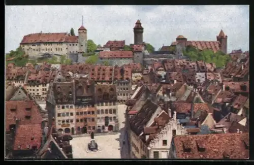 Künstler-AK Nürnberg, Albrecht-Dürer-Denkmal, Burg