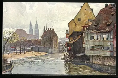 Künstler-AK Nürnberg, Partie an der Insel Schütt