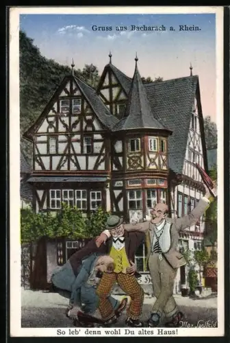 AK Bacharach a. Rhein, Fachwerkhaus aus der Sicht eines Betrunkenen