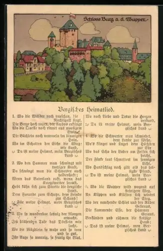 Künstler-AK Burg / Wupper, Schloss, Bergisches Heimatlied
