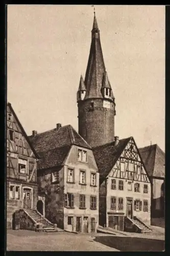 AK Ottweiler, Ortsansicht mit dem alten Turm
